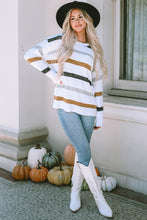 Load image into Gallery viewer, Striped Round Neck Dropped Shoulder Sweater