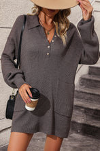 Load image into Gallery viewer, Collared Neck Long Sleeve Sweater Dress with Pockets