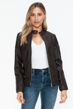 Load image into Gallery viewer, Snobbish Faux Leather Biker Jacket with Side Zip Pockets