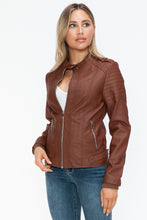 Load image into Gallery viewer, Snobbish PU Leather Biker Jacket with Side Zip Pockets