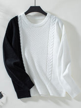 Load image into Gallery viewer, Two Tone Cable Knit Round Neck Long Sleeve Sweater