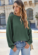 Load image into Gallery viewer, Lace Detail Round Neck Lantern Sleeve Top