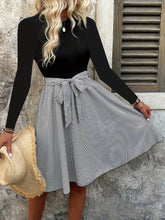 Load image into Gallery viewer, Tied Striped Round Neck Long Sleeve Dress