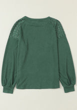 Load image into Gallery viewer, Lace Detail Round Neck Lantern Sleeve Top