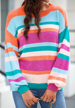 Load image into Gallery viewer, Striped Round Neck Drop Shoulder Sweater
