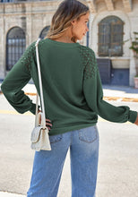Load image into Gallery viewer, Lace Detail Round Neck Lantern Sleeve Top