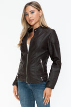 Load image into Gallery viewer, Snobbish Faux Leather Biker Jacket with Side Zip Pockets