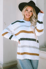 Load image into Gallery viewer, Striped Round Neck Dropped Shoulder Sweater
