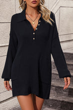Load image into Gallery viewer, Collared Neck Long Sleeve Sweater Dress with Pockets
