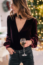 Load image into Gallery viewer, Cutout Long Sleeve Velvet Blouse