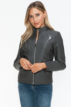 Load image into Gallery viewer, Snobbish Faux Leather Zip Up Mock Neck Jacket
