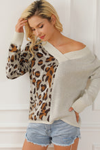 Load image into Gallery viewer, Leopard V Neck Drop Shoulder Sweater