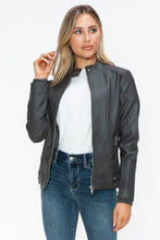 Load image into Gallery viewer, Snobbish Faux Leather Biker Jacket with Side Zip Pockets
