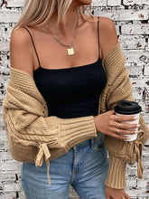 Load image into Gallery viewer, Cable-Knit Tied Open Front Lantern Sleeve Cardigan