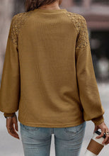 Load image into Gallery viewer, Lace Detail Round Neck Lantern Sleeve Top