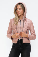 Load image into Gallery viewer, Snobbish Faux Leather Zip Up Drawstring Hooded Jacket