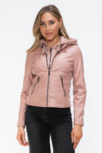 Load image into Gallery viewer, Snobbish Faux Leather Zip Up Drawstring Hooded Jacket