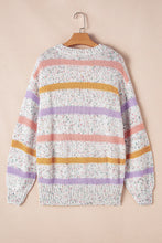 Load image into Gallery viewer, Contrast Striped Round Neck Dropped Shoulder Sweater