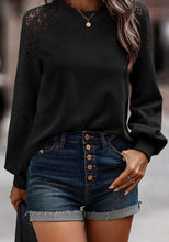 Load image into Gallery viewer, Lace Detail Round Neck Lantern Sleeve Top