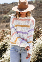 Load image into Gallery viewer, Contrast Striped Round Neck Dropped Shoulder Sweater