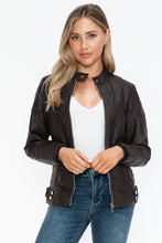 Load image into Gallery viewer, Snobbish Faux Leather Biker Jacket with Side Zip Pockets