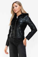 Load image into Gallery viewer, Snobbish Faux Leather Zip Up Drawstring Hooded Jacket