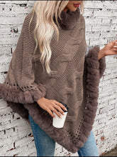 Load image into Gallery viewer, Fuzzy Hem Cable-Knit Poncho