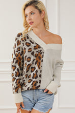 Load image into Gallery viewer, Leopard V Neck Drop Shoulder Sweater