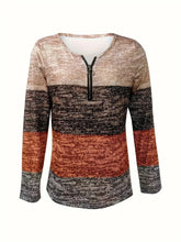 Load image into Gallery viewer, Color Block Quarter Zip Long Sleeve Blouse