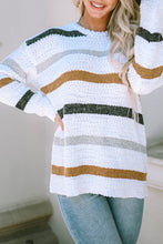 Load image into Gallery viewer, Striped Round Neck Dropped Shoulder Sweater
