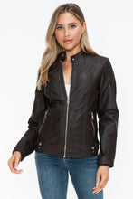 Load image into Gallery viewer, Snobbish Faux Leather Biker Jacket with Side Zip Pockets