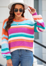Load image into Gallery viewer, Striped Round Neck Drop Shoulder Sweater