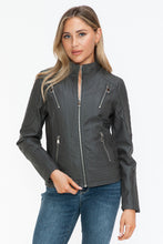 Load image into Gallery viewer, Snobbish Faux Leather Zip Up Mock Neck Jacket