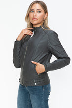 Load image into Gallery viewer, Snobbish Faux Leather Biker Jacket with Side Zip Pockets