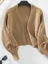 Load image into Gallery viewer, Cable-Knit Tied Open Front Lantern Sleeve Cardigan