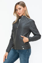 Load image into Gallery viewer, Snobbish Faux Leather Biker Jacket with Side Zip Pockets