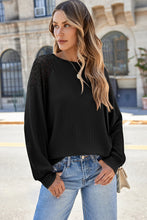 Load image into Gallery viewer, Lace Detail Round Neck Lantern Sleeve Top