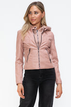 Load image into Gallery viewer, Snobbish Faux Leather Zip Up Drawstring Hooded Jacket