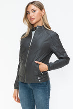 Load image into Gallery viewer, Snobbish Faux Leather Biker Jacket with Side Zip Pockets