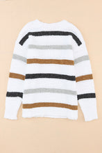 Load image into Gallery viewer, Striped Round Neck Dropped Shoulder Sweater