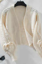 Load image into Gallery viewer, Cable-Knit Tied Open Front Lantern Sleeve Cardigan
