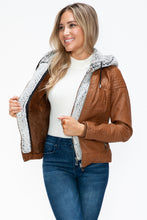 Load image into Gallery viewer, YMI Faux Layered Double-Zipper Jacket with Fuzzy Hood