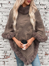 Load image into Gallery viewer, Fuzzy Hem Cable-Knit Poncho