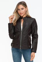 Load image into Gallery viewer, Snobbish Faux Leather Biker Jacket with Side Zip Pockets
