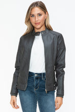 Load image into Gallery viewer, Snobbish Faux Leather Biker Jacket with Side Zip Pockets