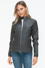 Load image into Gallery viewer, Snobbish Faux Leather Biker Jacket with Side Zip Pockets