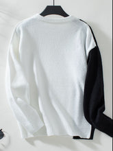 Load image into Gallery viewer, Two Tone Cable Knit Round Neck Long Sleeve Sweater