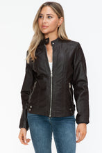 Load image into Gallery viewer, Snobbish Faux Leather Biker Jacket with Side Zip Pockets