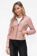 Load image into Gallery viewer, Snobbish Faux Leather Zip Up Drawstring Hooded Jacket