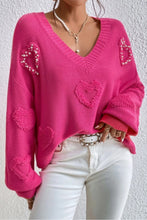 Load image into Gallery viewer, Pearl Trim Heart V-Neck Sweater